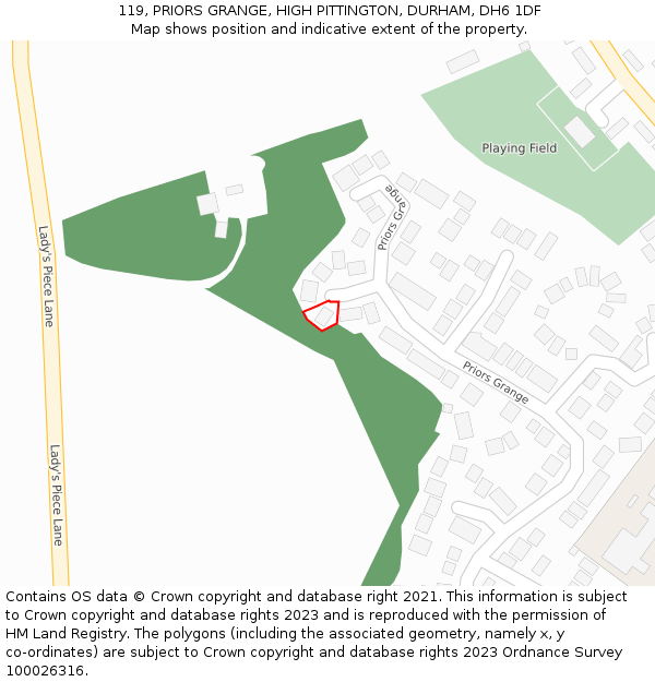 119, PRIORS GRANGE, HIGH PITTINGTON, DURHAM, DH6 1DF: Location map and indicative extent of plot