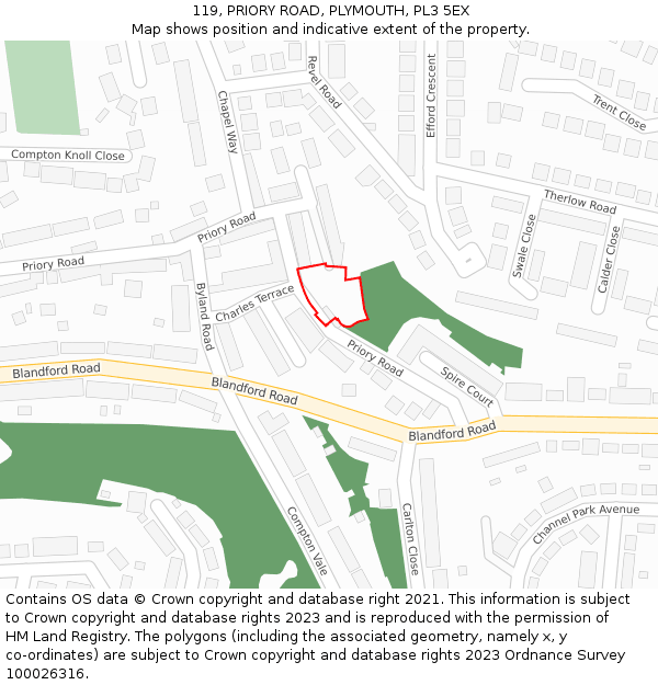 119, PRIORY ROAD, PLYMOUTH, PL3 5EX: Location map and indicative extent of plot