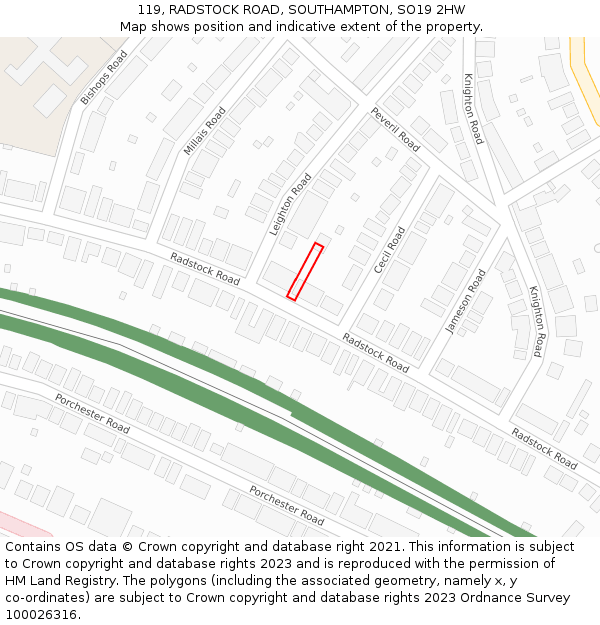 119, RADSTOCK ROAD, SOUTHAMPTON, SO19 2HW: Location map and indicative extent of plot