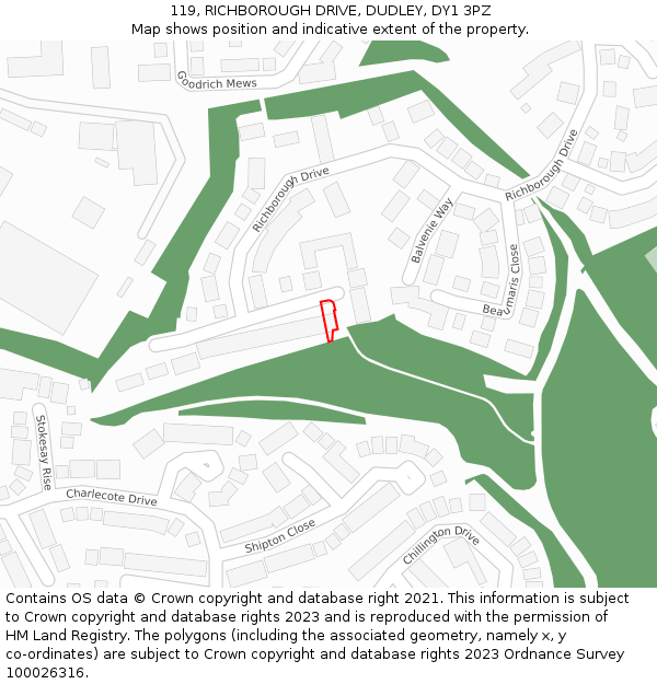 119, RICHBOROUGH DRIVE, DUDLEY, DY1 3PZ: Location map and indicative extent of plot