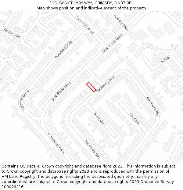 119, SANCTUARY WAY, GRIMSBY, DN37 9RU: Location map and indicative extent of plot