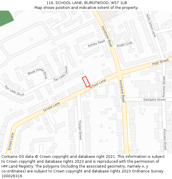 119, SCHOOL LANE, BURNTWOOD, WS7 1LB: Location map and indicative extent of plot