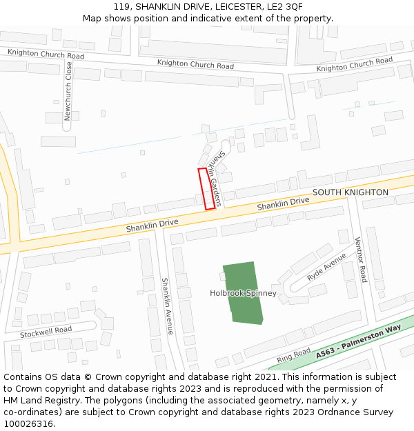 119, SHANKLIN DRIVE, LEICESTER, LE2 3QF: Location map and indicative extent of plot