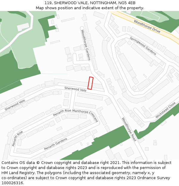 119, SHERWOOD VALE, NOTTINGHAM, NG5 4EB: Location map and indicative extent of plot