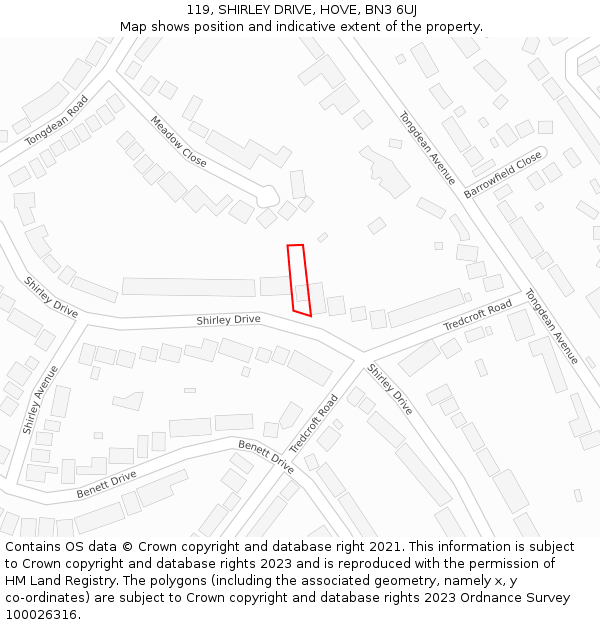 119, SHIRLEY DRIVE, HOVE, BN3 6UJ: Location map and indicative extent of plot