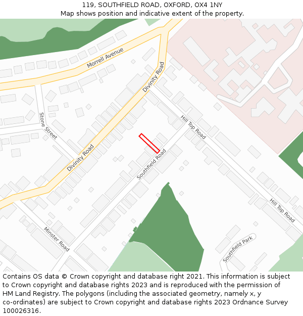 119, SOUTHFIELD ROAD, OXFORD, OX4 1NY: Location map and indicative extent of plot