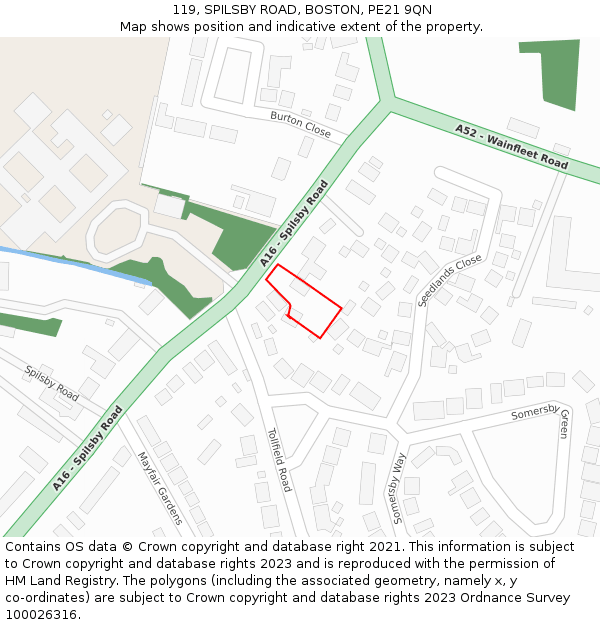 119, SPILSBY ROAD, BOSTON, PE21 9QN: Location map and indicative extent of plot