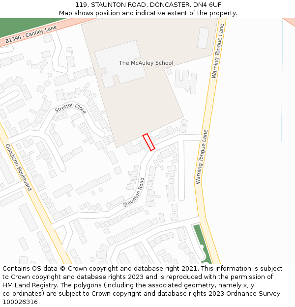 119, STAUNTON ROAD, DONCASTER, DN4 6UF: Location map and indicative extent of plot