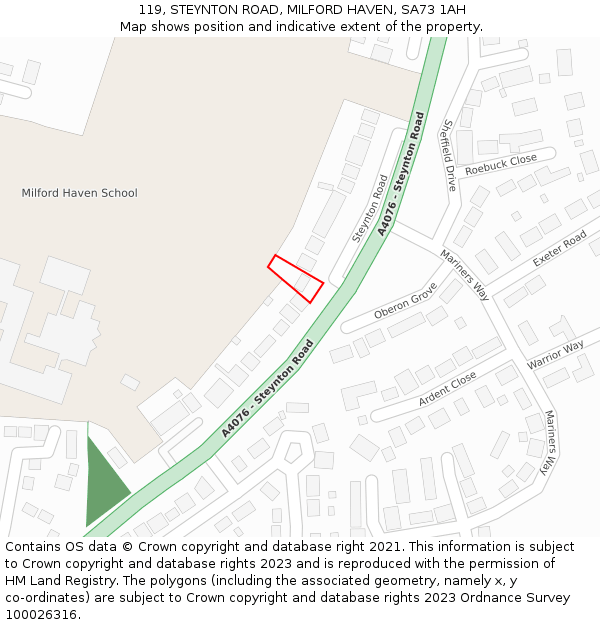 119, STEYNTON ROAD, MILFORD HAVEN, SA73 1AH: Location map and indicative extent of plot