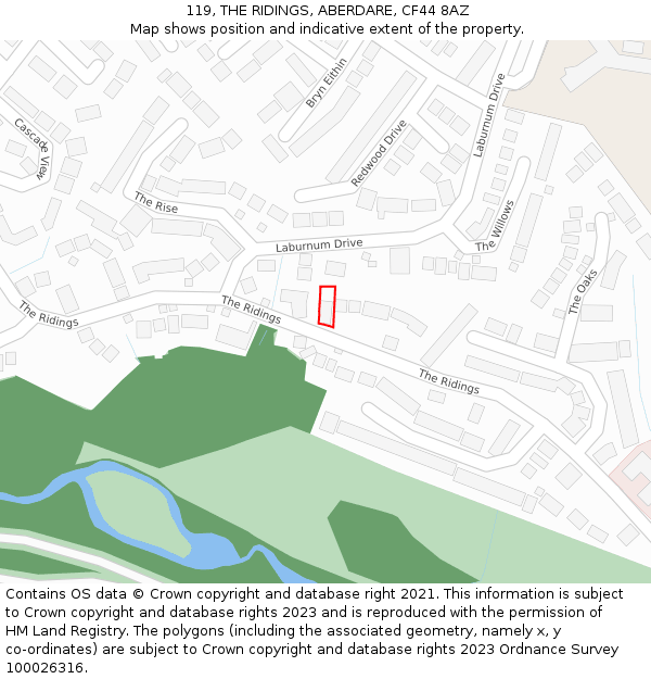 119, THE RIDINGS, ABERDARE, CF44 8AZ: Location map and indicative extent of plot