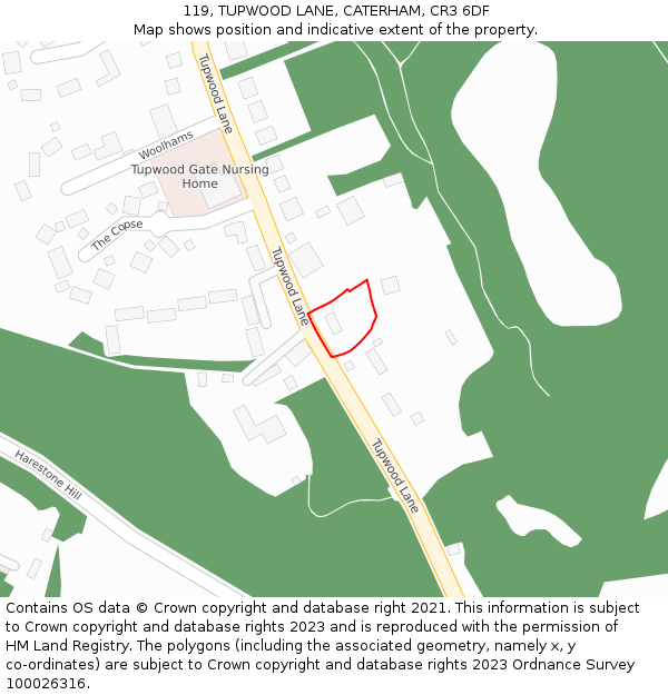 119, TUPWOOD LANE, CATERHAM, CR3 6DF: Location map and indicative extent of plot