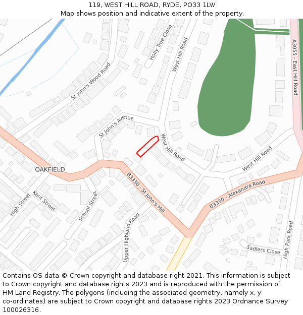 119, WEST HILL ROAD, RYDE, PO33 1LW: Location map and indicative extent of plot