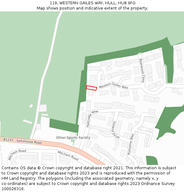 119, WESTERN GAILES WAY, HULL, HU8 9FG: Location map and indicative extent of plot