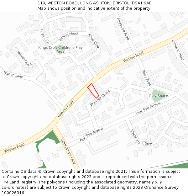 119, WESTON ROAD, LONG ASHTON, BRISTOL, BS41 9AE: Location map and indicative extent of plot