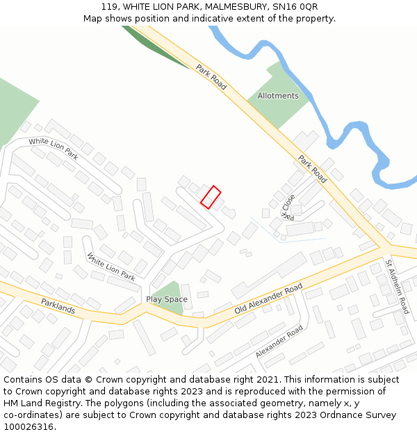 119, WHITE LION PARK, MALMESBURY, SN16 0QR: Location map and indicative extent of plot