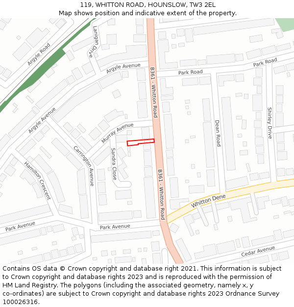 119, WHITTON ROAD, HOUNSLOW, TW3 2EL: Location map and indicative extent of plot