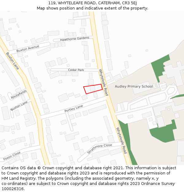 119, WHYTELEAFE ROAD, CATERHAM, CR3 5EJ: Location map and indicative extent of plot