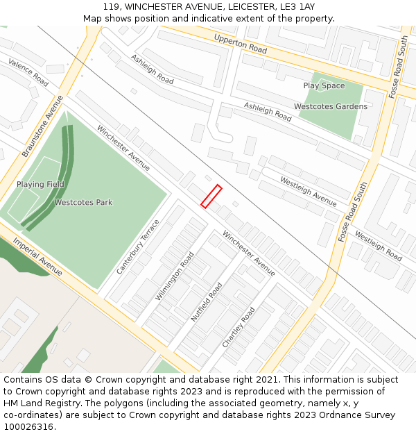 119, WINCHESTER AVENUE, LEICESTER, LE3 1AY: Location map and indicative extent of plot