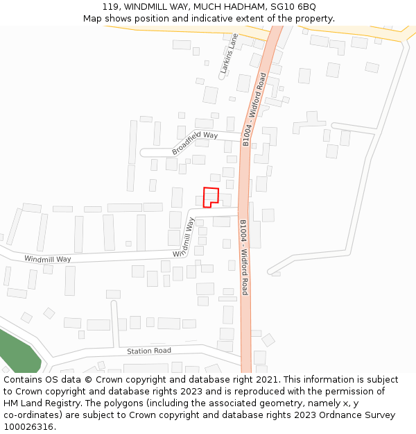 119, WINDMILL WAY, MUCH HADHAM, SG10 6BQ: Location map and indicative extent of plot