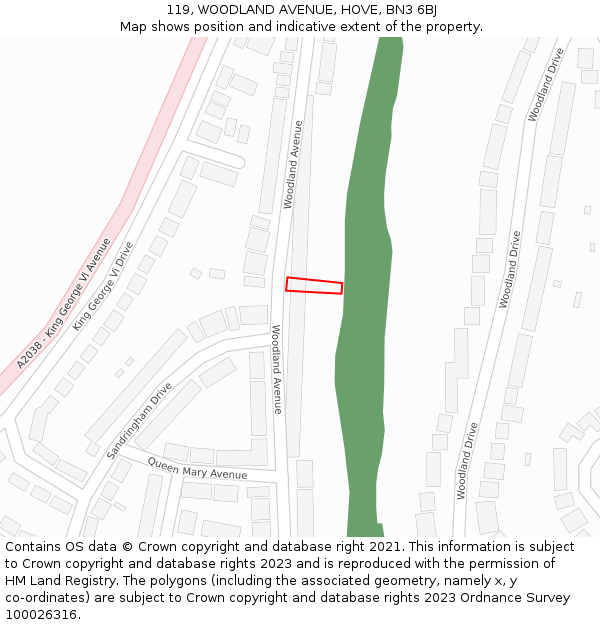 119, WOODLAND AVENUE, HOVE, BN3 6BJ: Location map and indicative extent of plot