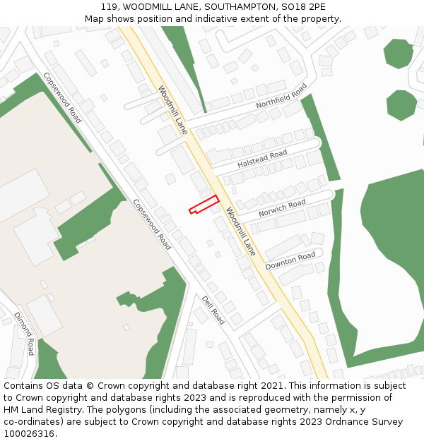 119, WOODMILL LANE, SOUTHAMPTON, SO18 2PE: Location map and indicative extent of plot