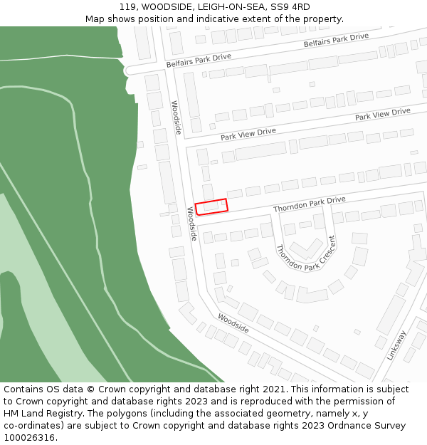 119, WOODSIDE, LEIGH-ON-SEA, SS9 4RD: Location map and indicative extent of plot