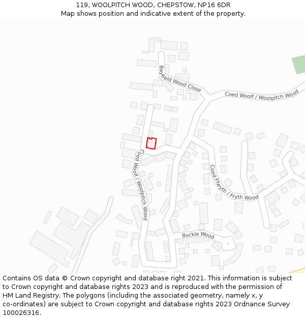 119, WOOLPITCH WOOD, CHEPSTOW, NP16 6DR: Location map and indicative extent of plot