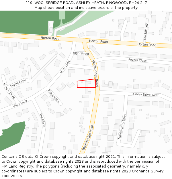 119, WOOLSBRIDGE ROAD, ASHLEY HEATH, RINGWOOD, BH24 2LZ: Location map and indicative extent of plot