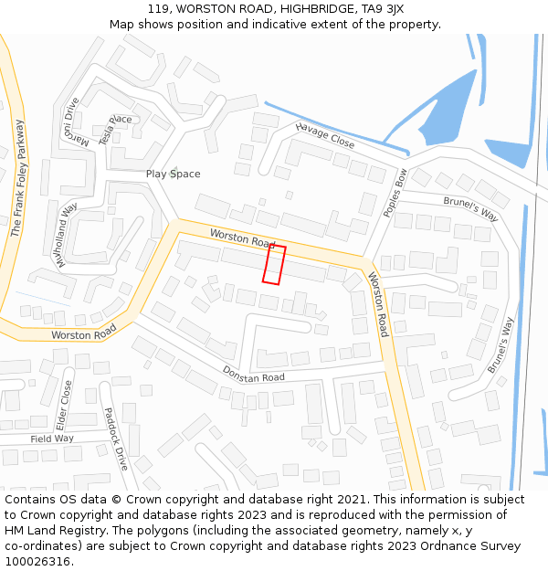119, WORSTON ROAD, HIGHBRIDGE, TA9 3JX: Location map and indicative extent of plot