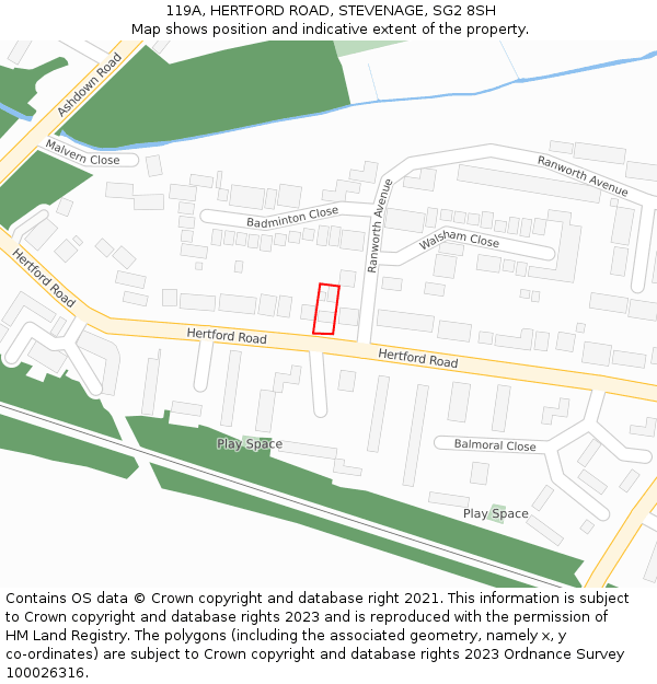 119A, HERTFORD ROAD, STEVENAGE, SG2 8SH: Location map and indicative extent of plot