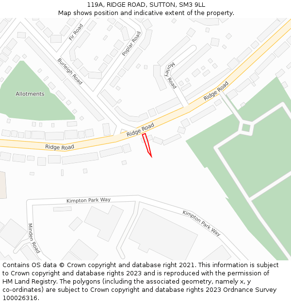 119A, RIDGE ROAD, SUTTON, SM3 9LL: Location map and indicative extent of plot