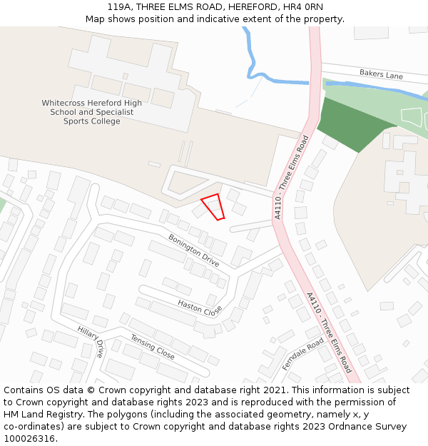 119A, THREE ELMS ROAD, HEREFORD, HR4 0RN: Location map and indicative extent of plot