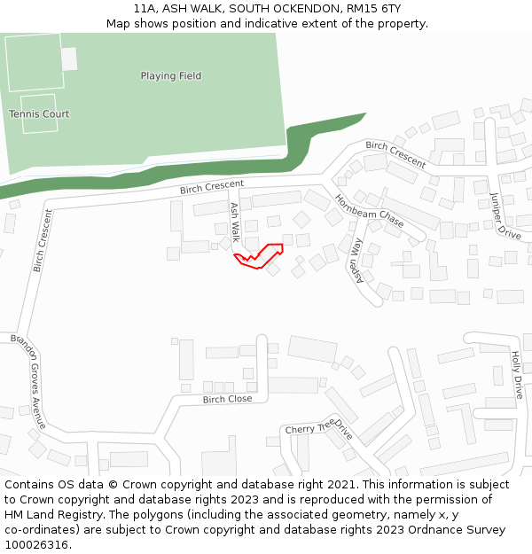 11A, ASH WALK, SOUTH OCKENDON, RM15 6TY: Location map and indicative extent of plot