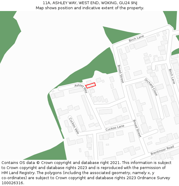 11A, ASHLEY WAY, WEST END, WOKING, GU24 9NJ: Location map and indicative extent of plot