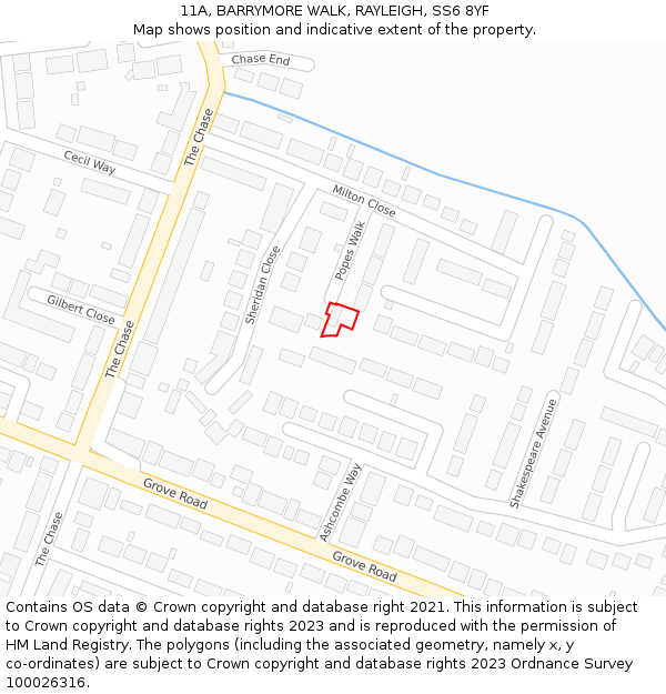 11A, BARRYMORE WALK, RAYLEIGH, SS6 8YF: Location map and indicative extent of plot