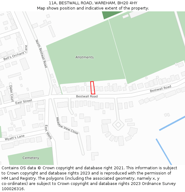 11A, BESTWALL ROAD, WAREHAM, BH20 4HY: Location map and indicative extent of plot