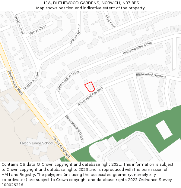 11A, BLITHEWOOD GARDENS, NORWICH, NR7 8PS: Location map and indicative extent of plot