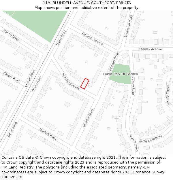 11A, BLUNDELL AVENUE, SOUTHPORT, PR8 4TA: Location map and indicative extent of plot