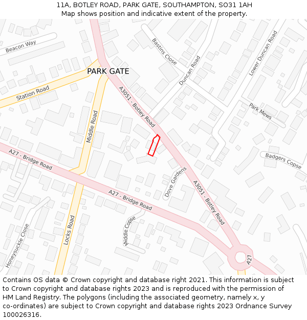 11A, BOTLEY ROAD, PARK GATE, SOUTHAMPTON, SO31 1AH: Location map and indicative extent of plot