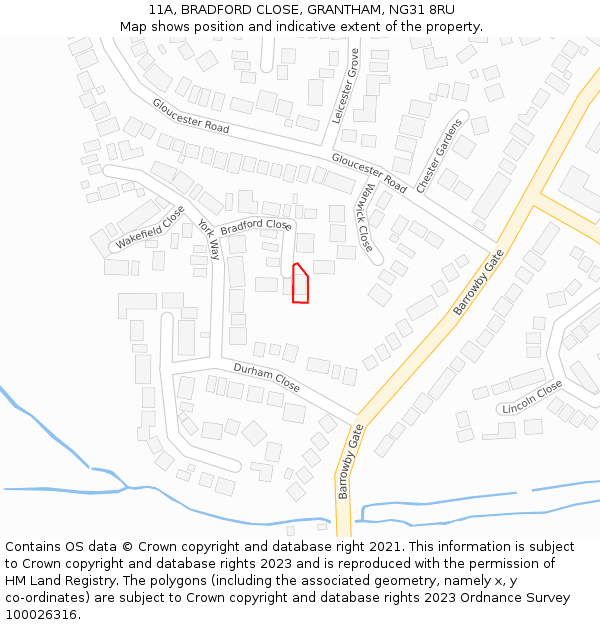 11A, BRADFORD CLOSE, GRANTHAM, NG31 8RU: Location map and indicative extent of plot