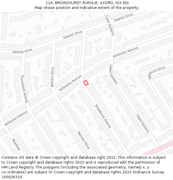 11A, BROADHURST AVENUE, ILFORD, IG3 9DJ: Location map and indicative extent of plot