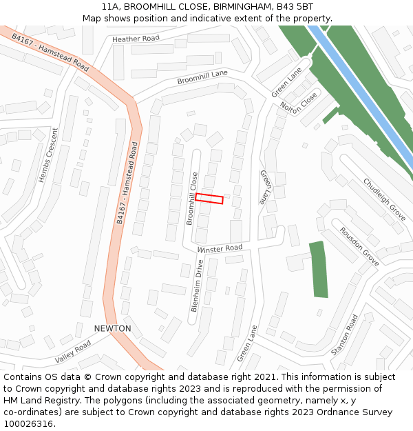11A, BROOMHILL CLOSE, BIRMINGHAM, B43 5BT: Location map and indicative extent of plot