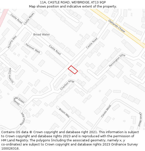 11A, CASTLE ROAD, WEYBRIDGE, KT13 9QP: Location map and indicative extent of plot