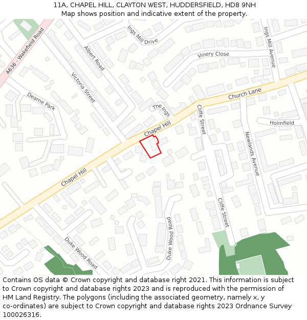 11A, CHAPEL HILL, CLAYTON WEST, HUDDERSFIELD, HD8 9NH: Location map and indicative extent of plot