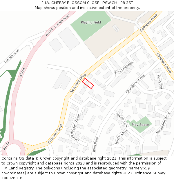 11A, CHERRY BLOSSOM CLOSE, IPSWICH, IP8 3ST: Location map and indicative extent of plot
