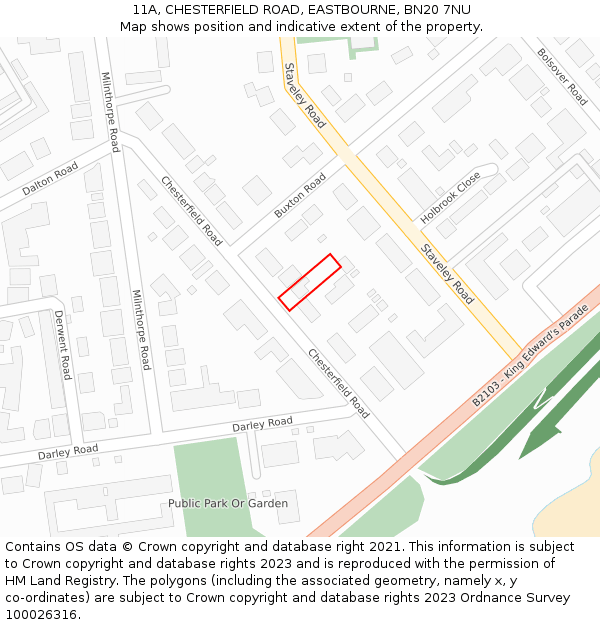 11A, CHESTERFIELD ROAD, EASTBOURNE, BN20 7NU: Location map and indicative extent of plot