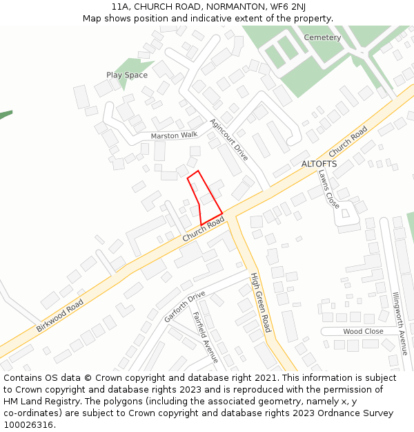 11A, CHURCH ROAD, NORMANTON, WF6 2NJ: Location map and indicative extent of plot