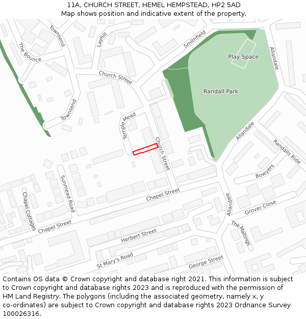 11A, CHURCH STREET, HEMEL HEMPSTEAD, HP2 5AD: Location map and indicative extent of plot