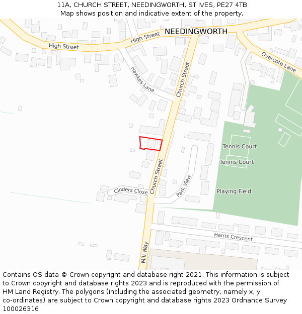 11A, CHURCH STREET, NEEDINGWORTH, ST IVES, PE27 4TB: Location map and indicative extent of plot