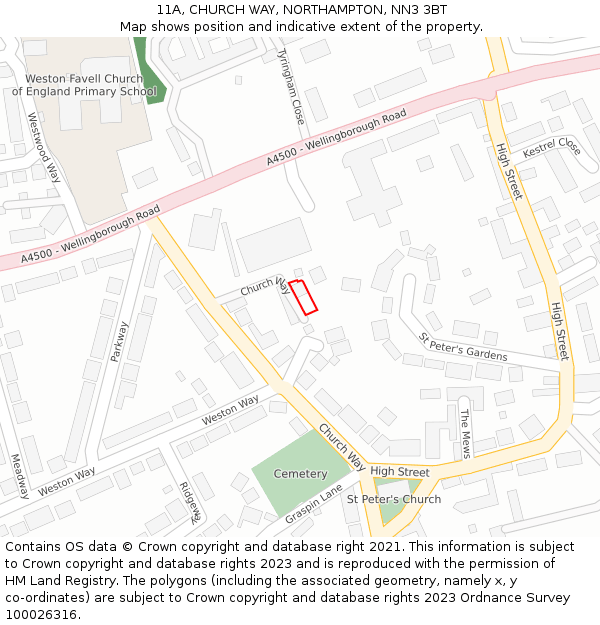 11A, CHURCH WAY, NORTHAMPTON, NN3 3BT: Location map and indicative extent of plot